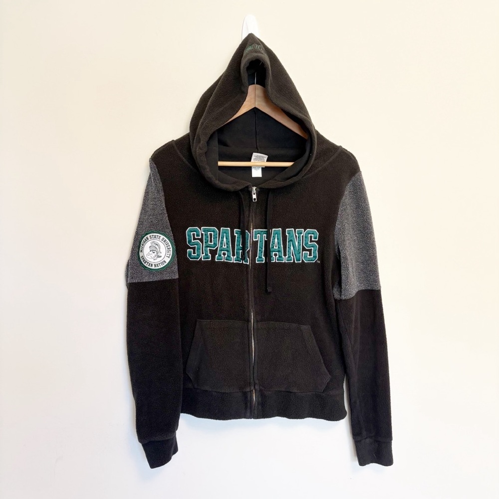 VS Pink Michigan State Spartans Spellout Full Zip Hoodie Fleece Sweatshirt MSU